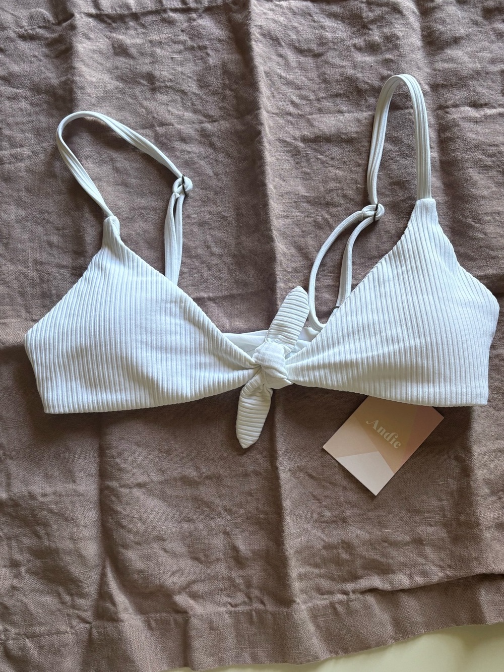 Andie White Ribbed Tie-Front Bikini Top